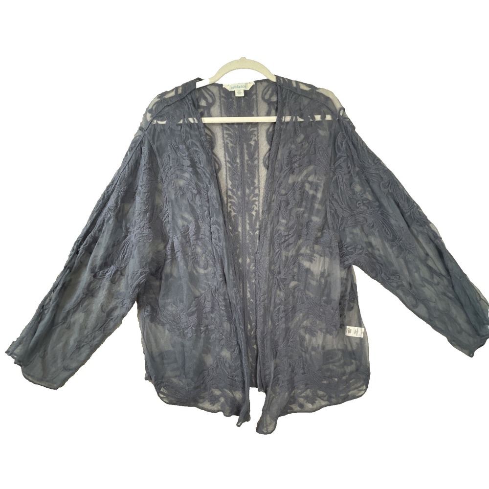 Sundance Bohemian Embroidered Lace Open Front‎ Kimono Cardigan XS Blue Fairy